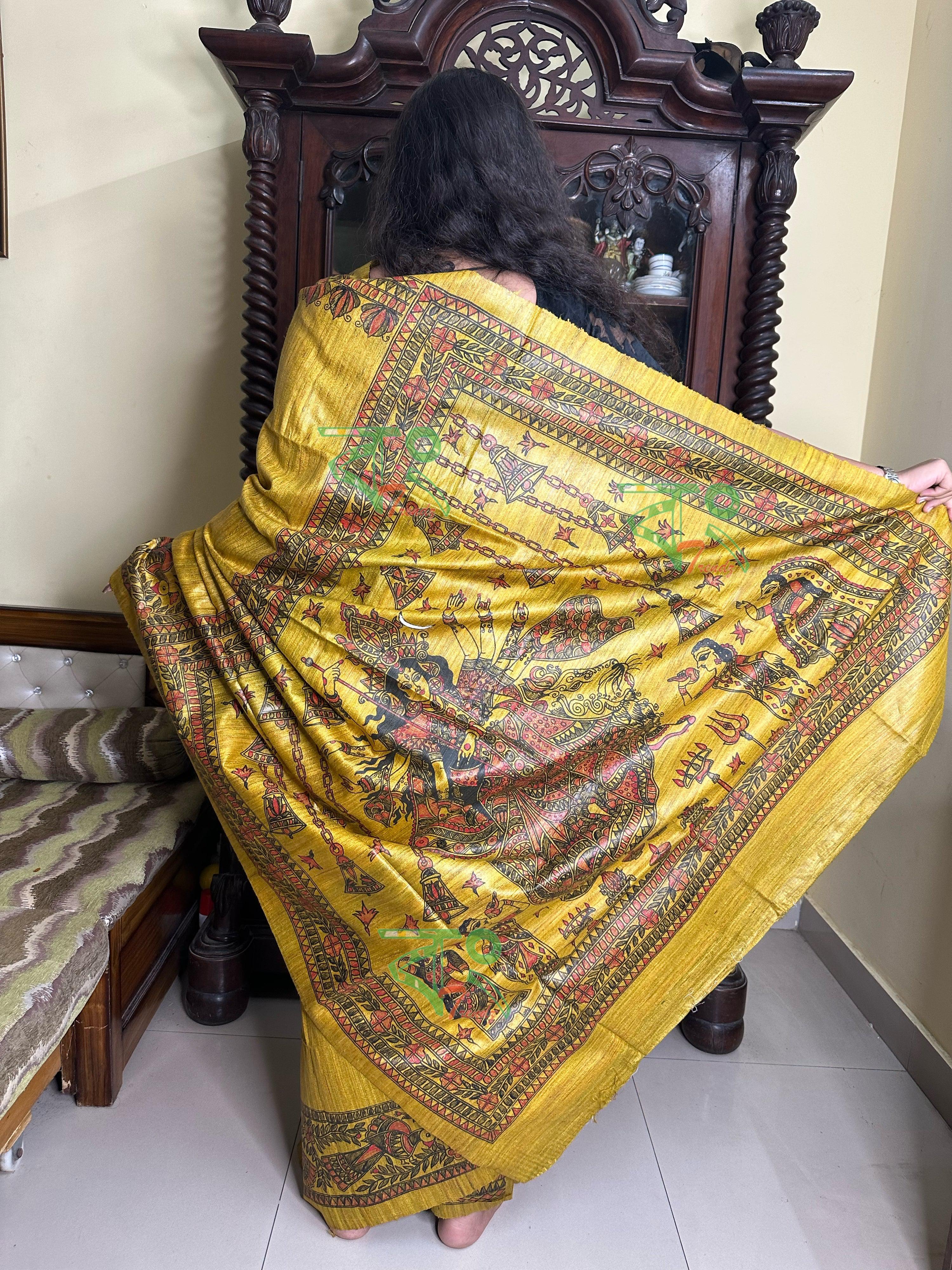 HAND PAINTED MADHUBANI PURE RAW SILK DESIGNER SAREE – ShopBollyWear.Com