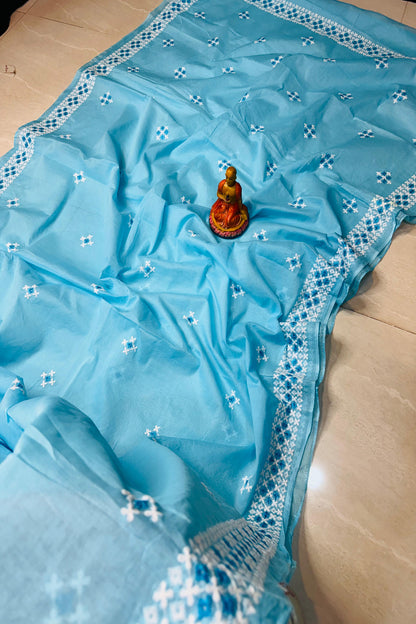 খাঁটি সুতির কাঁথা গুজরাটি স্টিচ শাড়ি