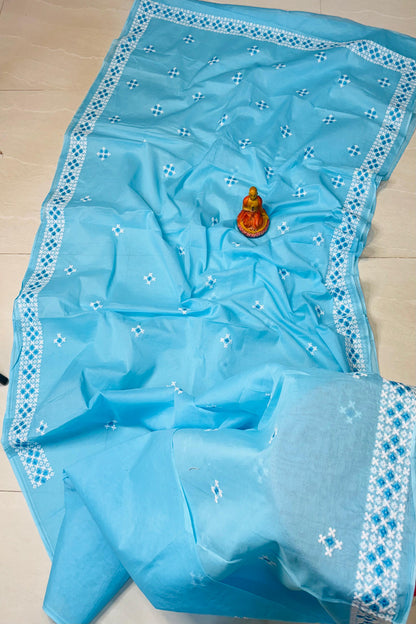 খাঁটি সুতির কাঁথা গুজরাটি স্টিচ শাড়ি