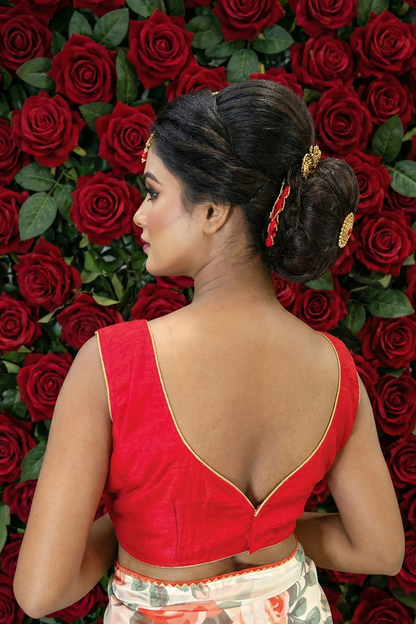 Red Sleeveless Cotton Sweet Heart Designer Blouse Back