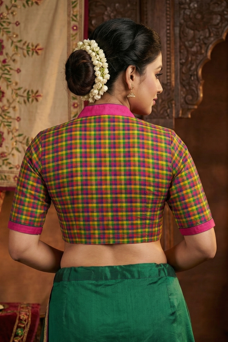 Cotton Check Blouse Dual Contrast Color