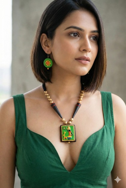 Festive Terracotta Jewellery Set 37 – Handmade Necklace & Earrings | Bong Trendz