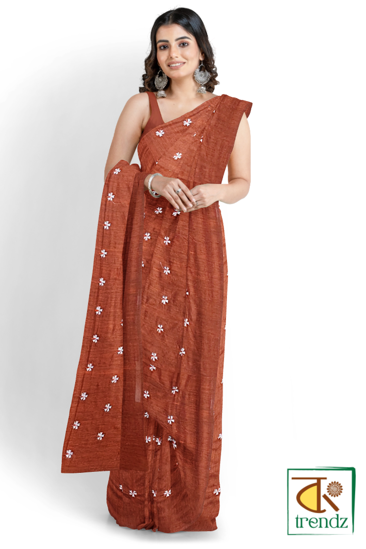 Shiuli Embroidery Khadi Saree