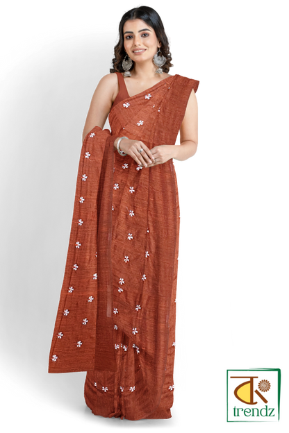 Shiuli Embroidery Khadi Saree