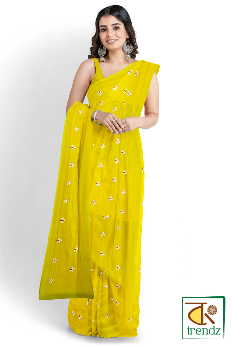 Shiuli Embroidery Cotton Handloom Saree