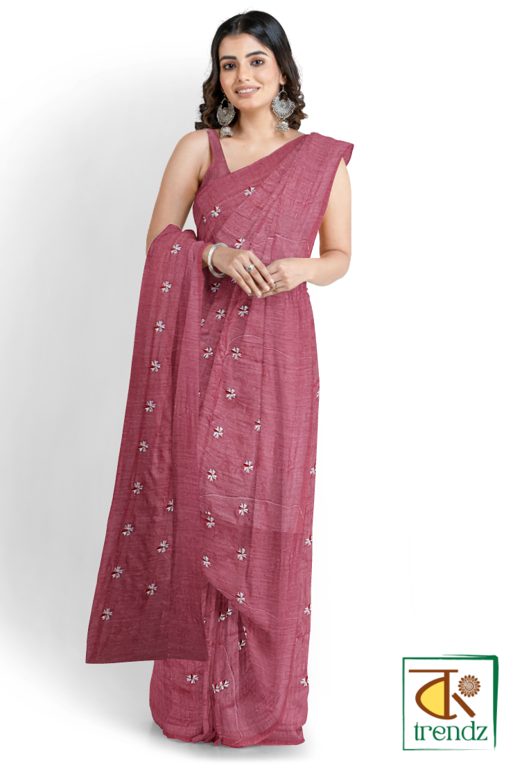 Shiuli Embroidery Khadi Saree