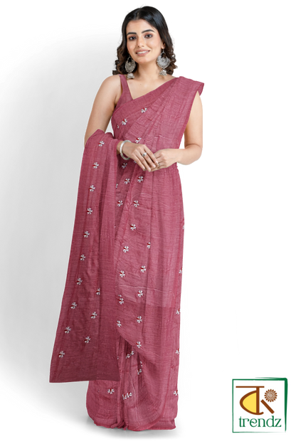 Shiuli Embroidery Khadi Saree