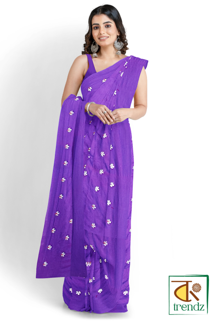 Shiuli Embroidery Cotton Handloom Saree