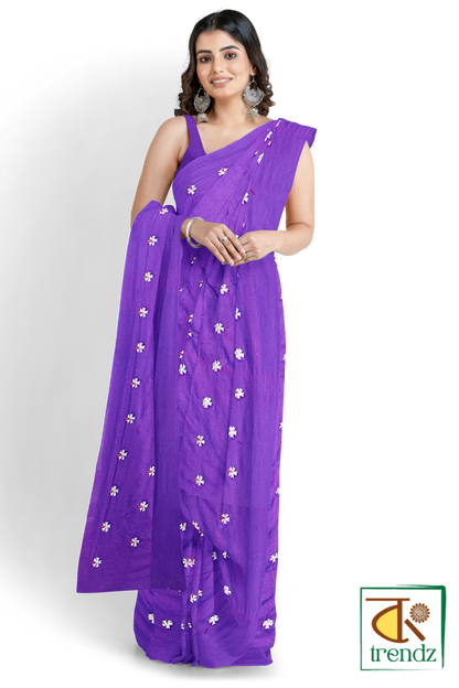 Shiuli Embroidery Khadi Saree