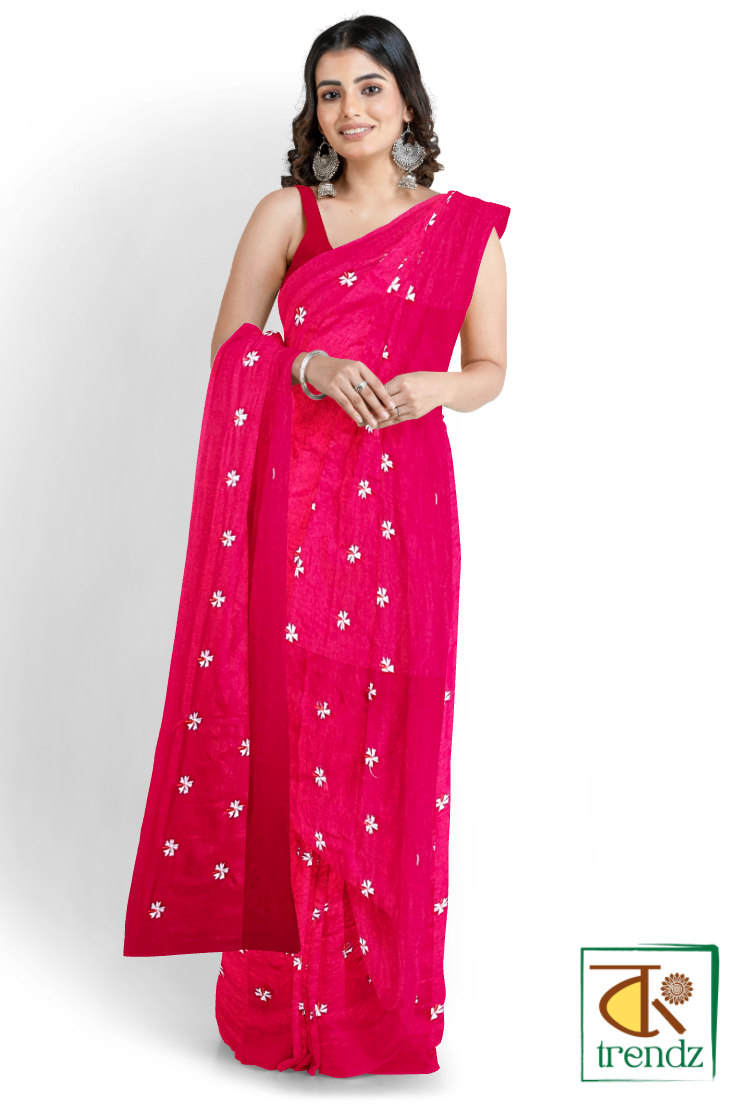 Shiuli Embroidery Cotton Handloom Saree