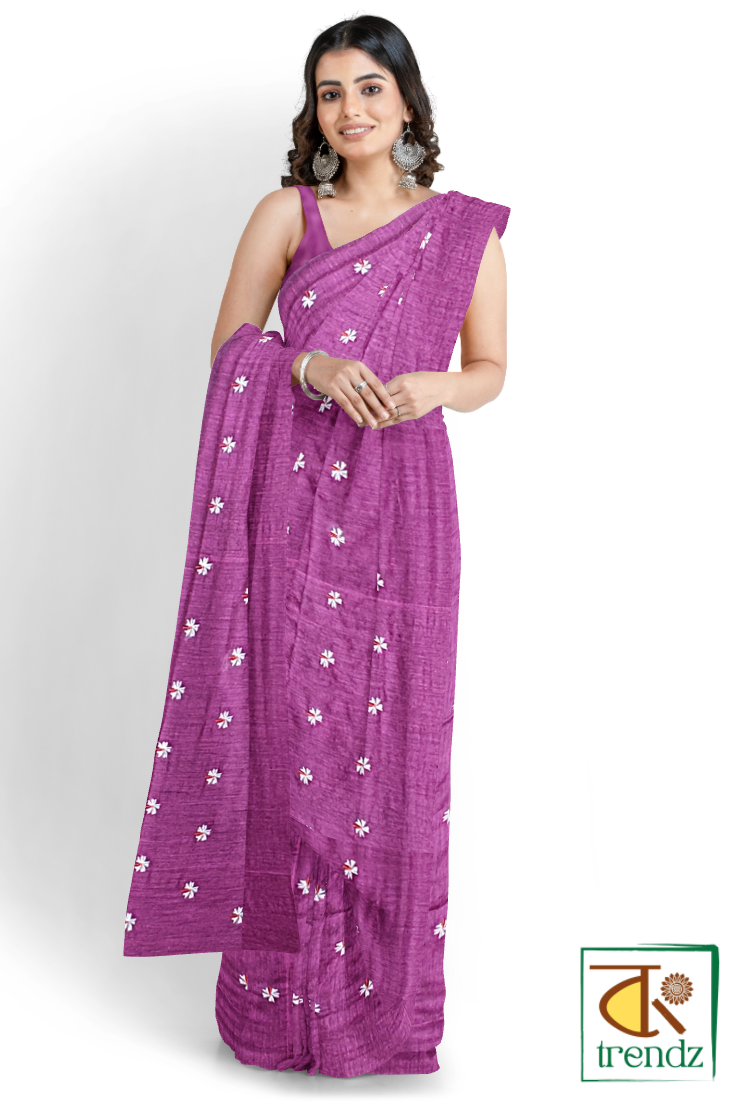 Shiuli Embroidery Khadi Saree