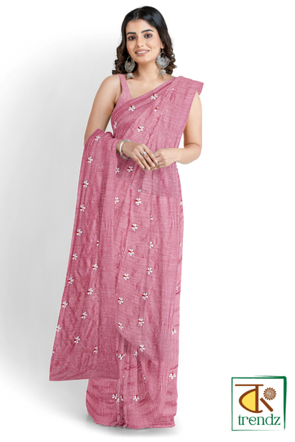 Shiuli Embroidery Khadi Saree