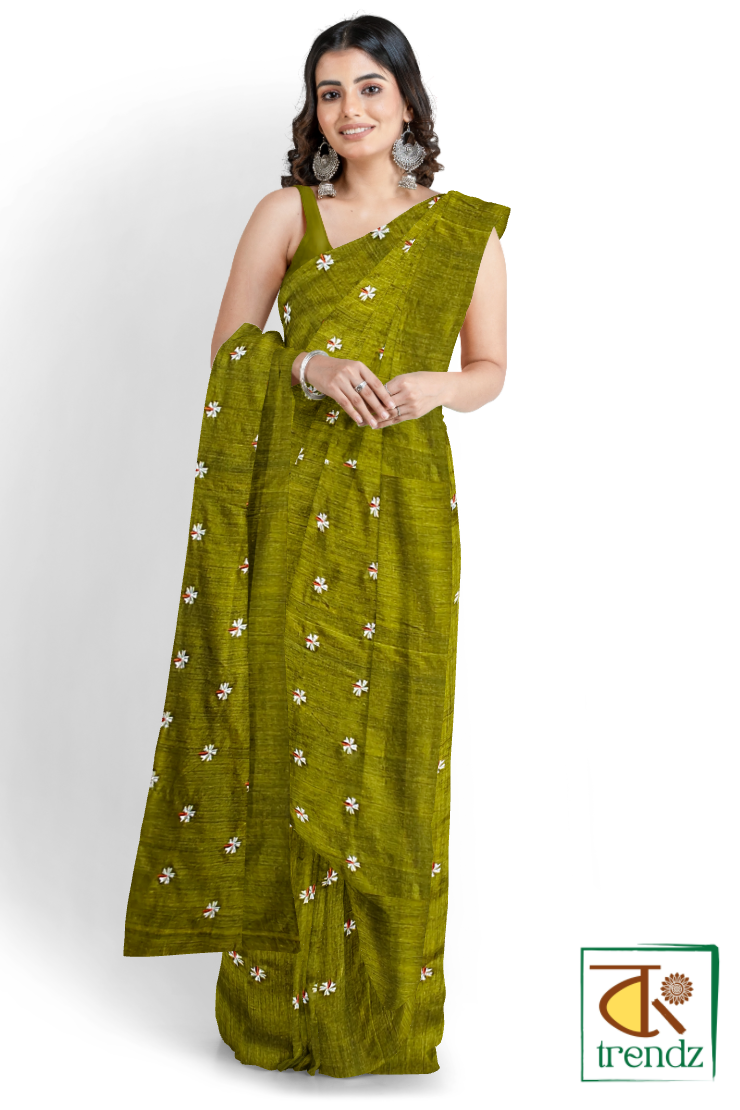 Shiuli Embroidery Khadi Saree