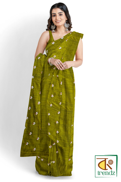 Shiuli Embroidery Khadi Saree