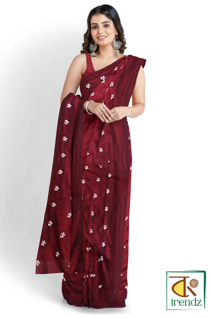 Shiuli Embroidery Khadi Saree