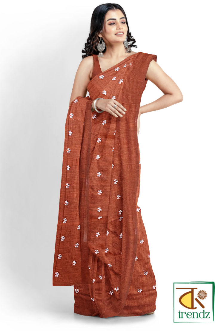 Shiuli Embroidery Khadi Saree