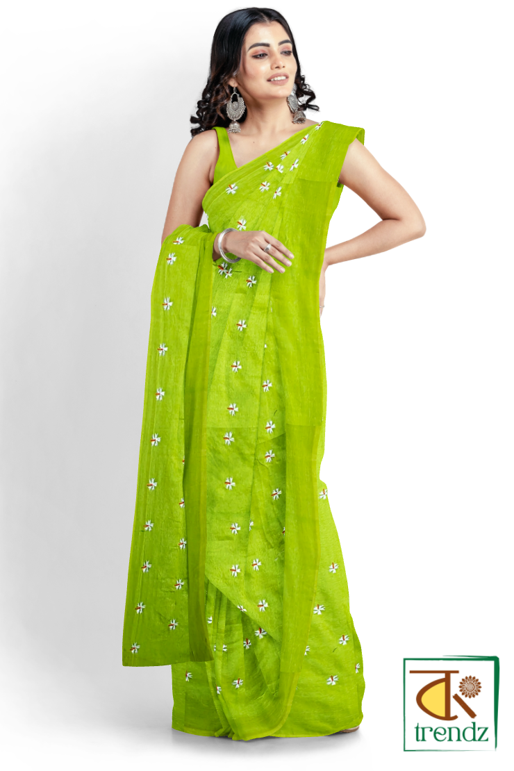 Shiuli Embroidery Cotton Handloom Saree