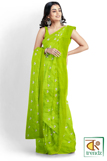 Shiuli Embroidery Khadi Saree