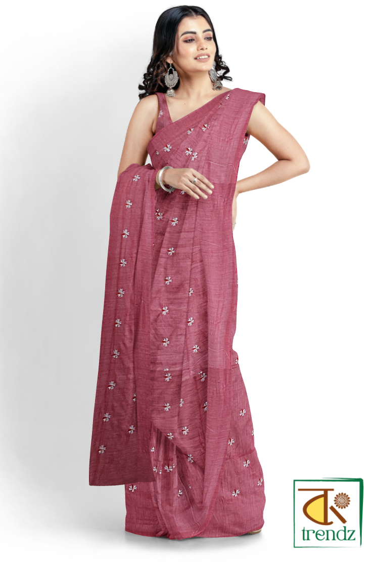 Shiuli Embroidery Khadi Saree