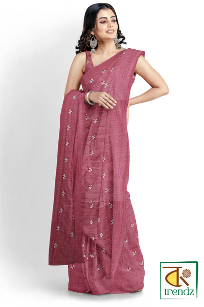 Shiuli Embroidery Khadi Saree