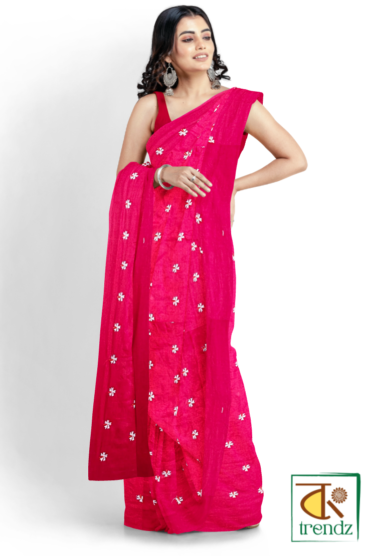 Shiuli Embroidery Khadi Saree