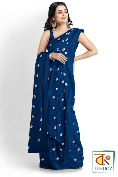 Shiuli Embroidery Khadi Saree