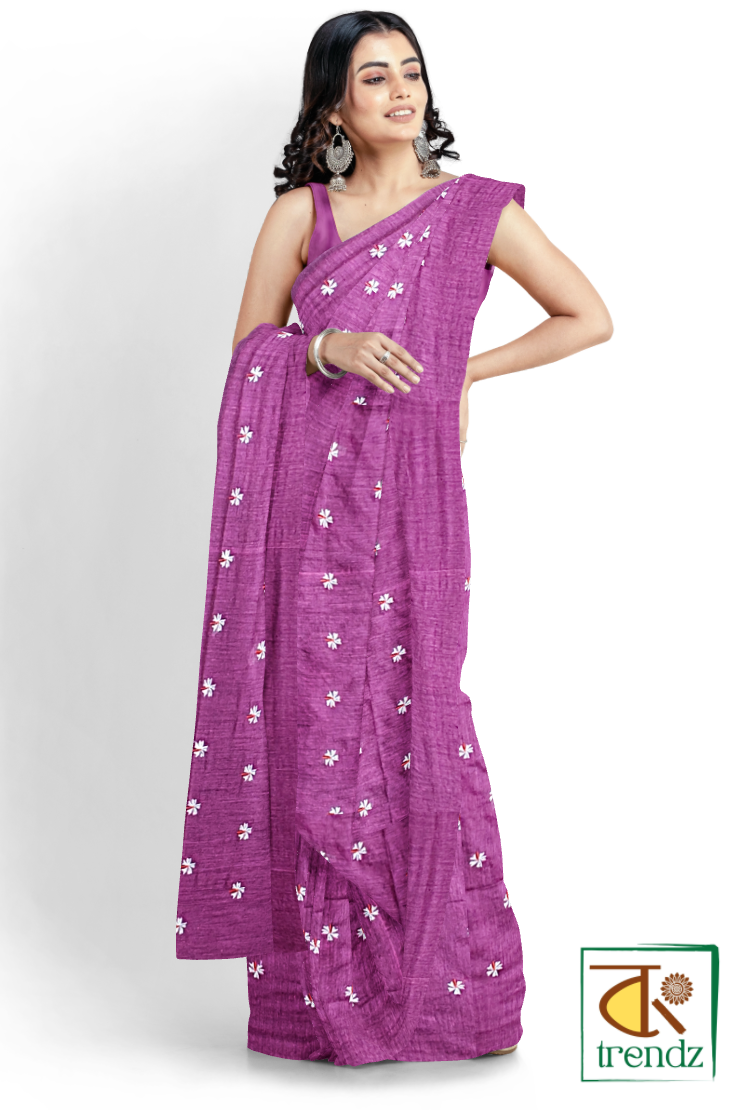 Shiuli Embroidery Khadi Saree