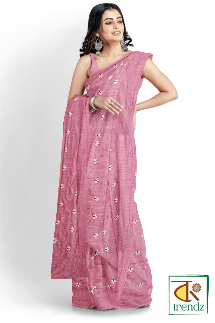 Shiuli Embroidery Khadi Saree