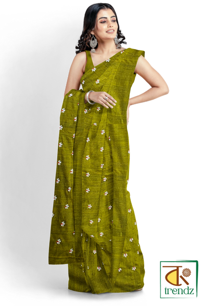 Shiuli Embroidery Khadi Saree