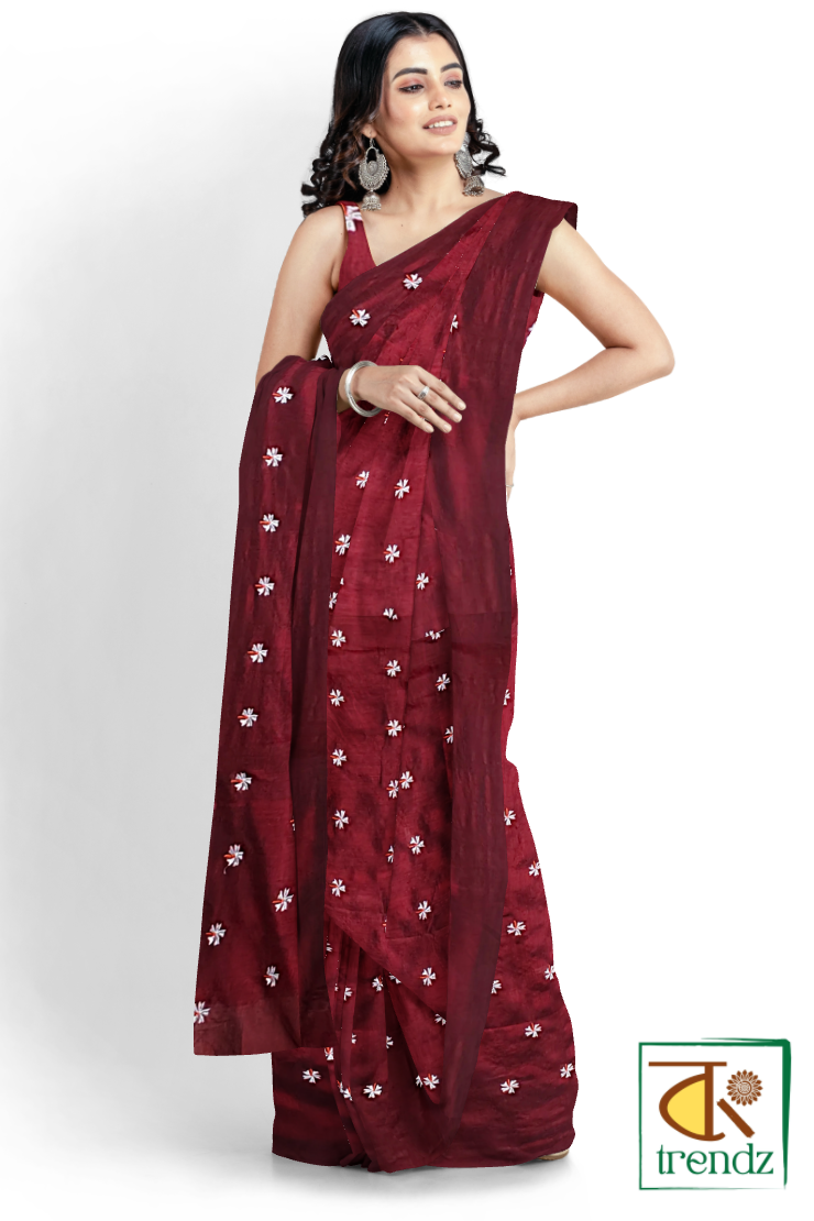 Shiuli Embroidery Cotton Handloom Saree