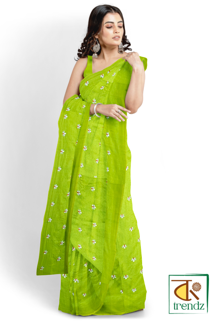 Shiuli Embroidery Cotton Handloom Saree