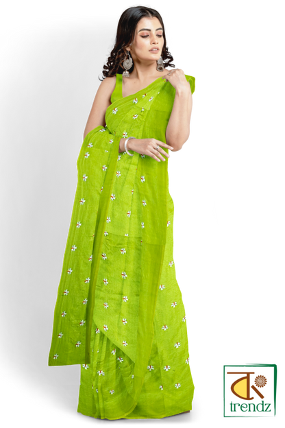 Shiuli Embroidery Khadi Saree