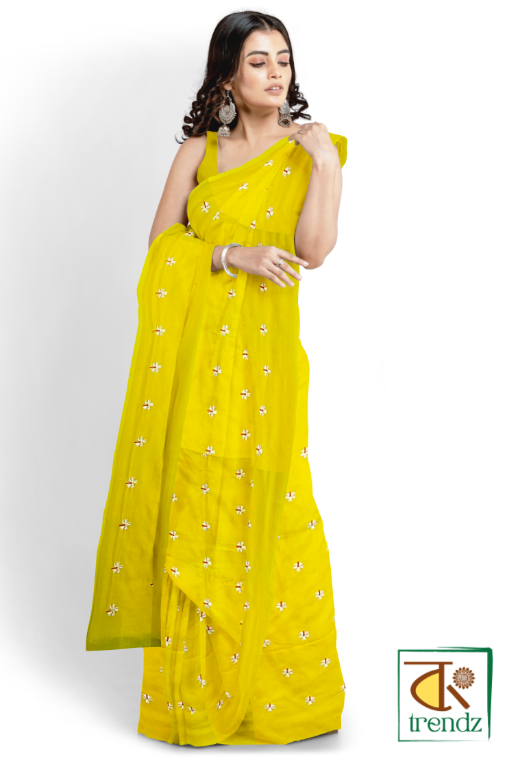 Shiuli Embroidery Cotton Handloom Saree