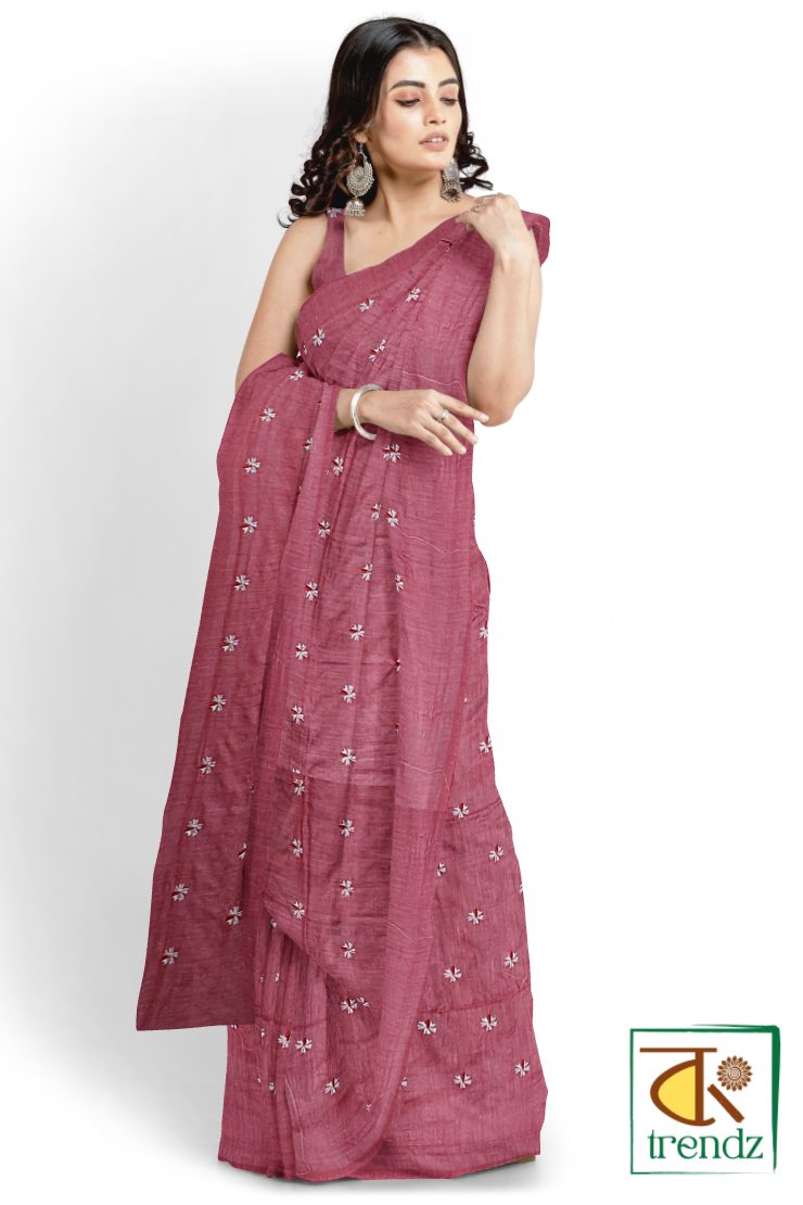 Shiuli Embroidery Khadi Saree