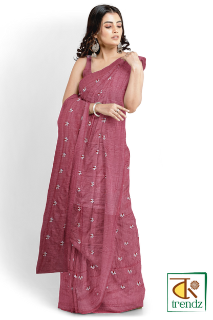 Shiuli Embroidery Khadi Saree