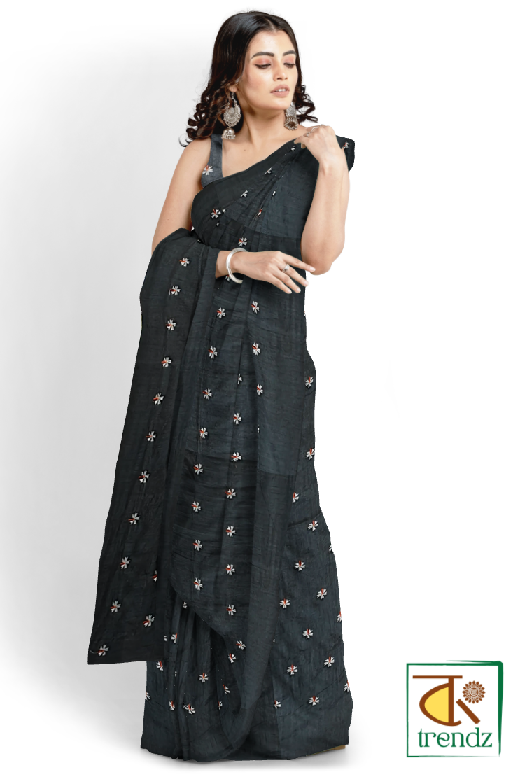 Shiuli Embroidery Khadi Saree