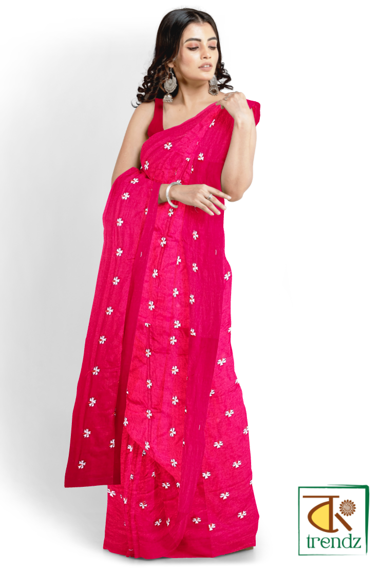 Shiuli Embroidery Khadi Saree