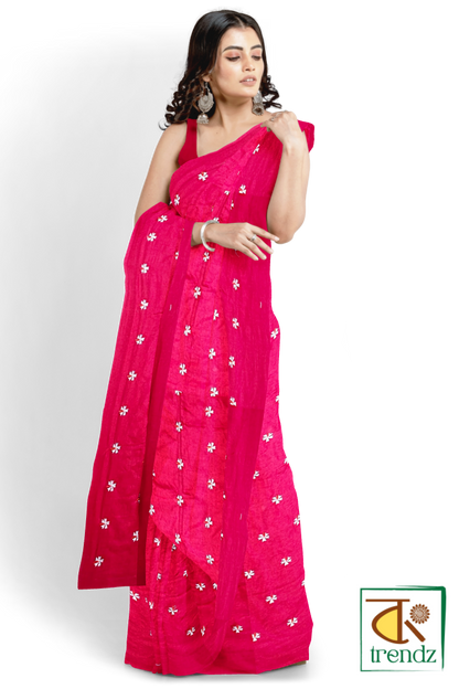 Shiuli Embroidery Khadi Saree