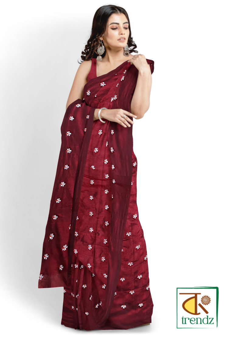 Shiuli Embroidery Cotton Handloom Saree