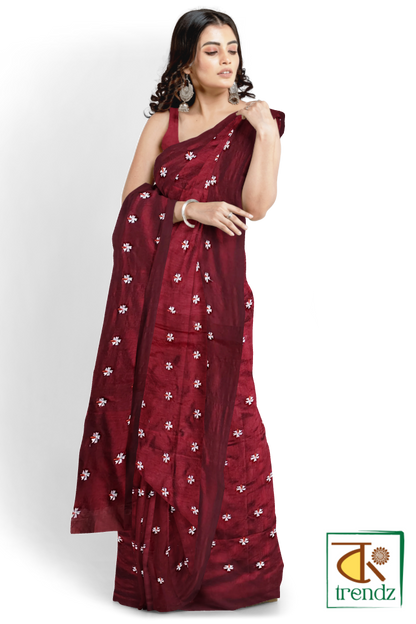 Shiuli Embroidery Khadi Saree