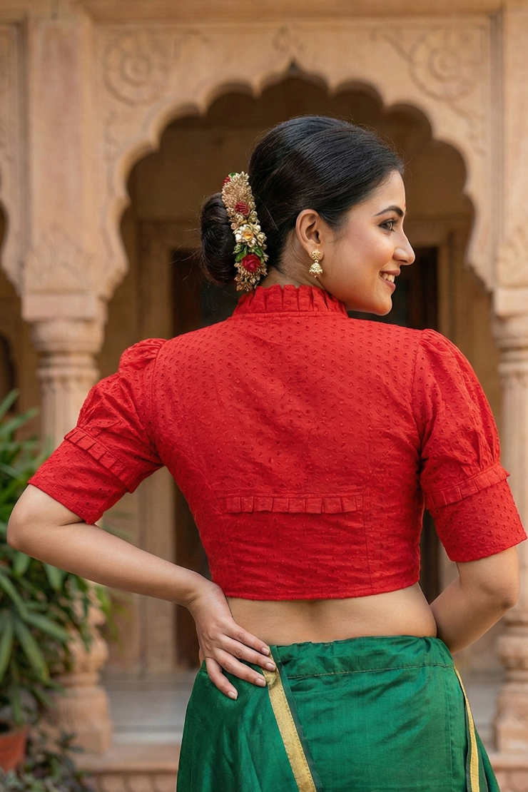 Stylish cotton saree blouse design for summer party