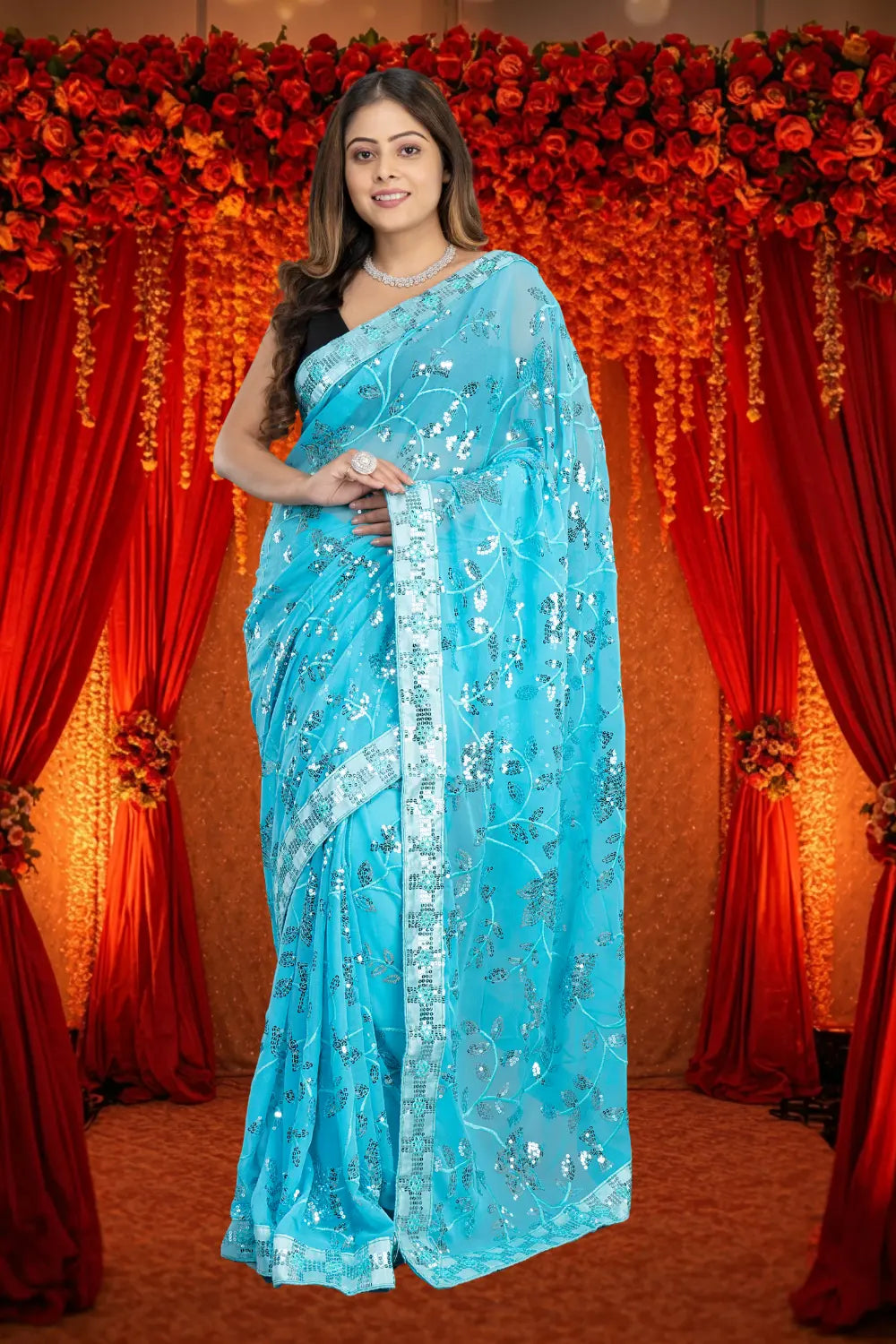 Bollywood Georgette Sequence Saree – Pallu Detail View 4 | Bong Trendz