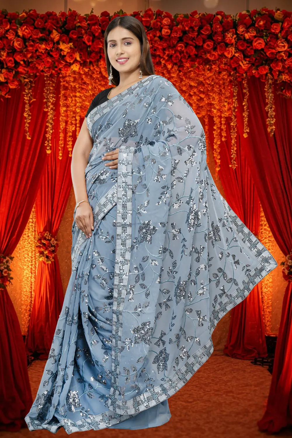 Bollywood Georgette Sequence Saree – Party Wear View 11 | Bong Trendz