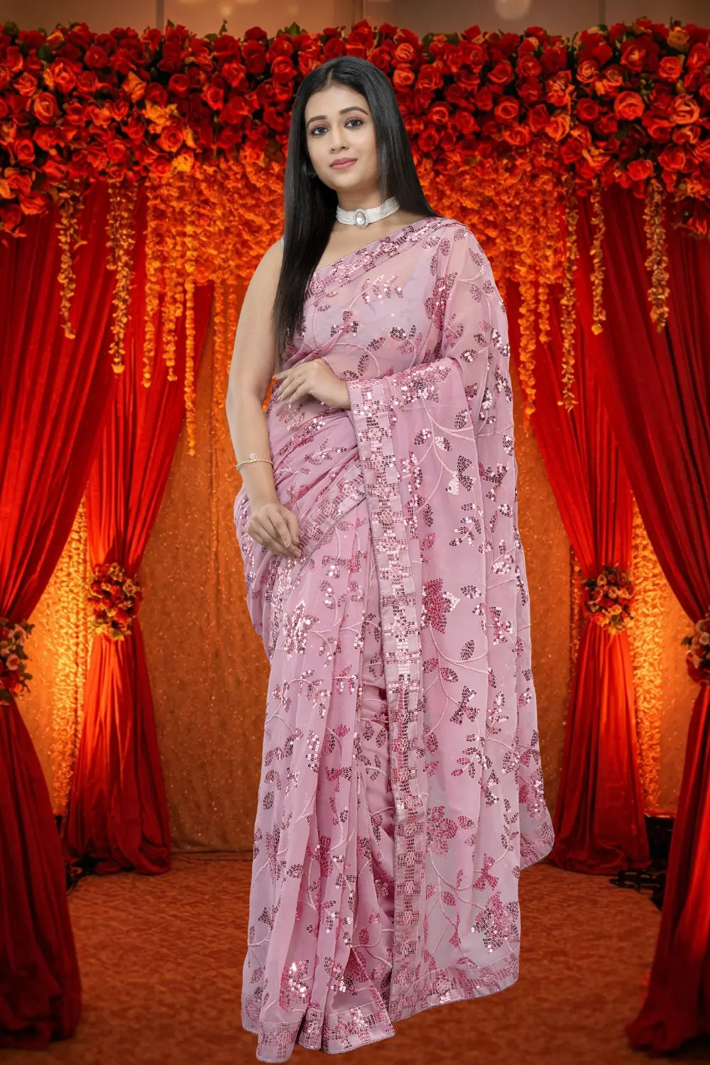 Bollywood Georgette Sequence Saree – Fabric Texture View 7 | Bong Trendz
