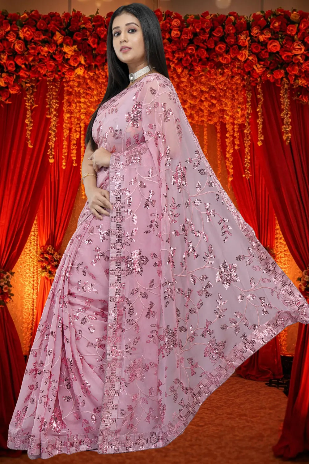Bollywood Georgette Sequence Saree – Border Detail View 8 | Bong Trendz