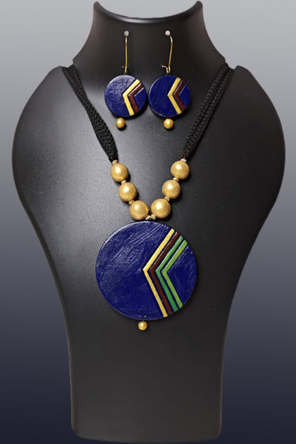 Durga Puja Terracotta Jewellery Set 22 - necklace & earrings - Bong Trendz