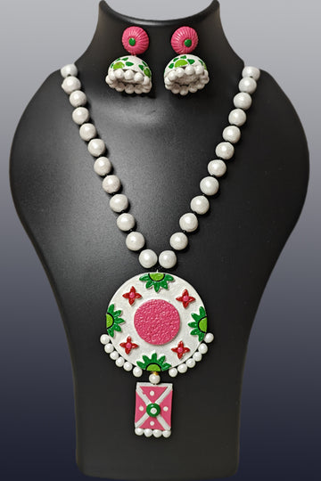 Hand-Painted Floral Terracotta Jewellery Set 23 – necklace & earrings | Bong Trendz