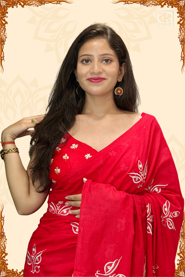 Trinayani Embroidered Saree Red