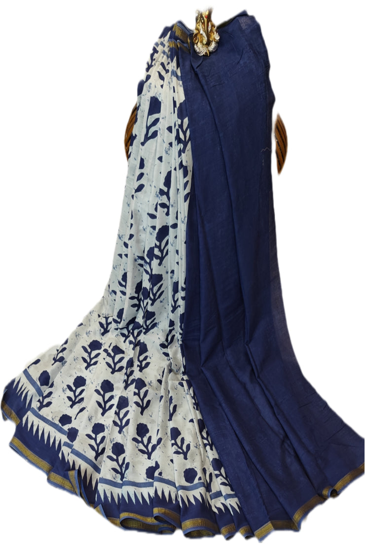 Neel Nirjane Blended Cotton Indigo Saree