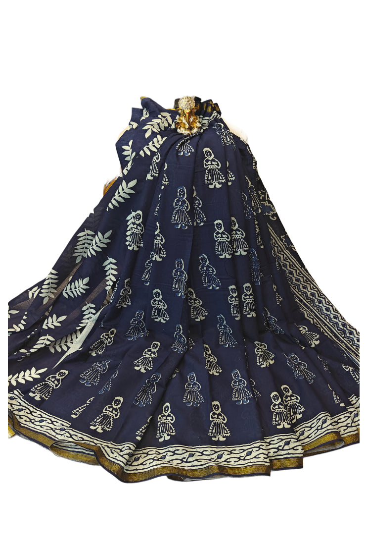 Neel Nirjane Blended Cotton Indigo Saree